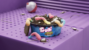 Trolli Gummy Worms in a container of Oreos