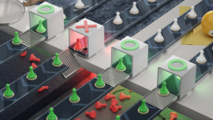 Clue pawns on conveyor belt